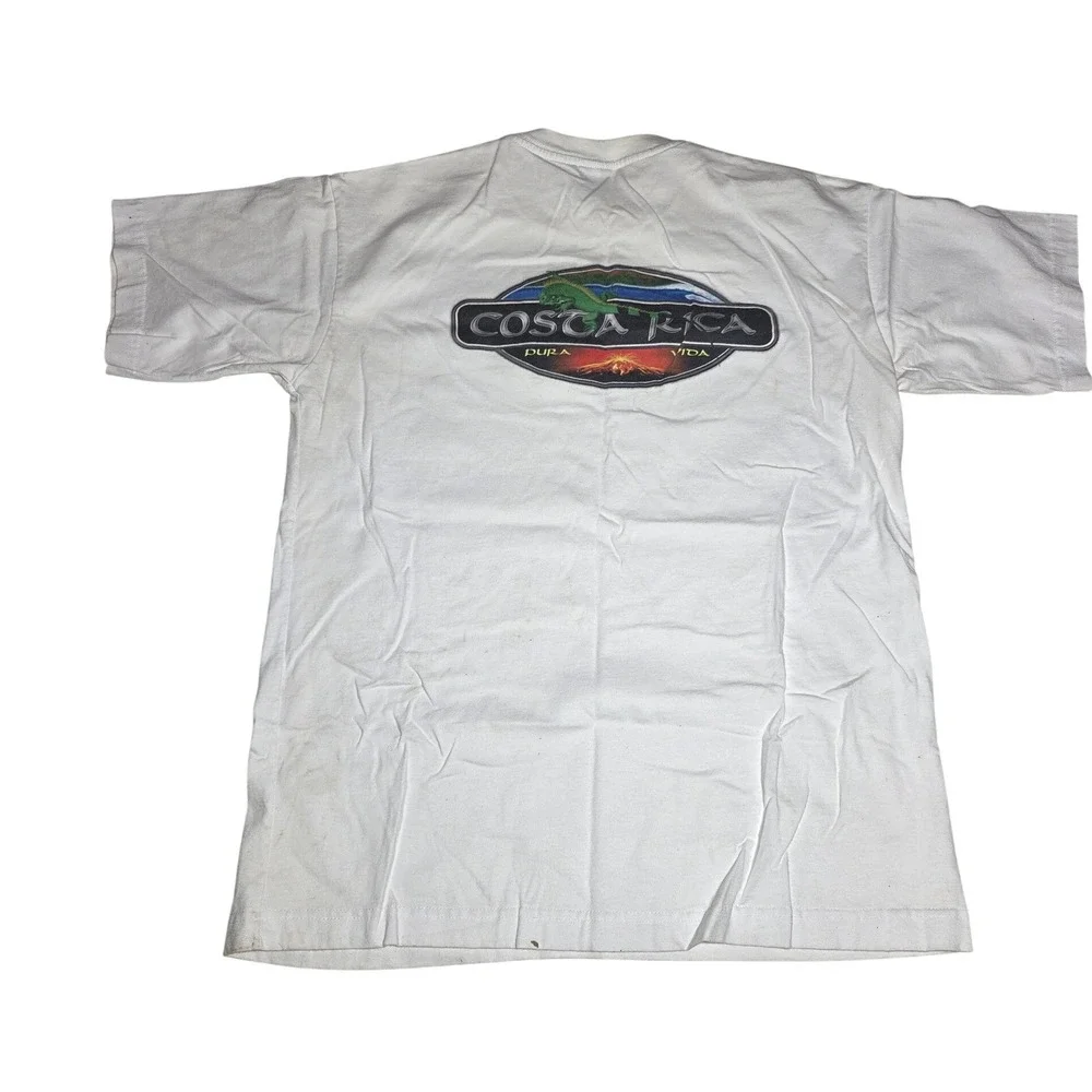 Vintage‎ Planeta Vida Costa Rica Pura Vida Iguana Graphic T-Shirt Mens XL White